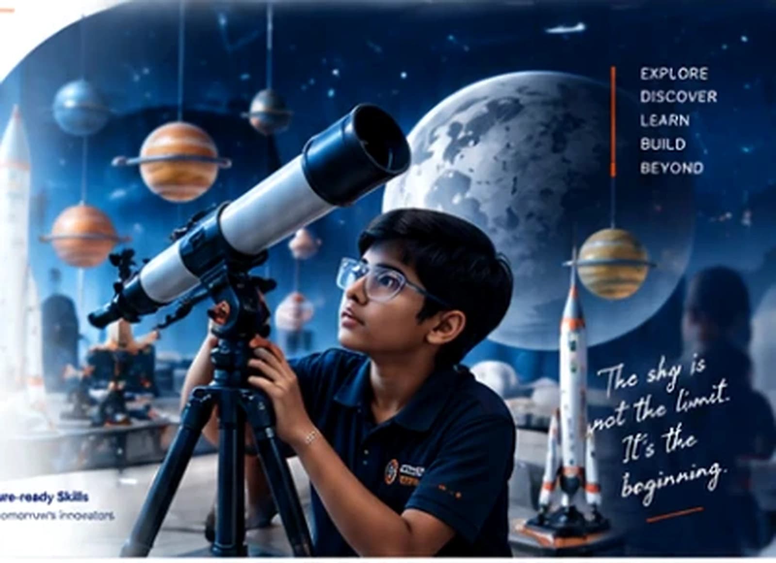 Student using a telescope in an immersive Space Lab